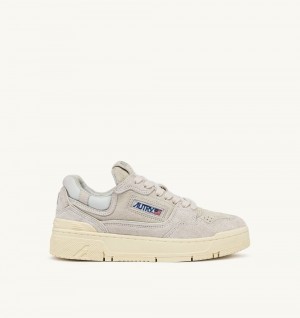 Autry Clc Low Sneakers Cream Leather Mesh Sneakers Uomo Bianche | 16924-PMDN