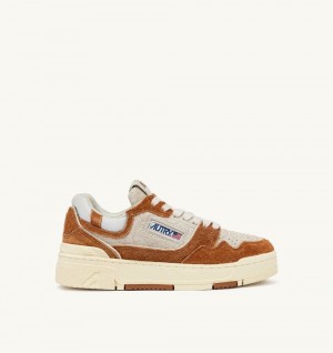 Autry Clc Low Sneakers Cream Terracotta Leather Mesh Sneakers Donna Marrone | 90782-QXEN