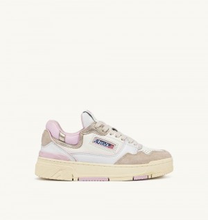 Autry Clc Low Sneakers Leather Sneakers Donna Bianche Rosa | 75264-MSJE