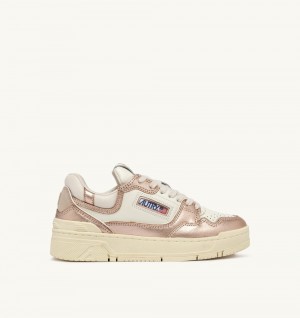 Autry Clc Low-top Sneakers Leather Sneakers Donna Bianche Rosa Oro | 62047-FEKU