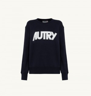 Autry Crew Neck Sweatshirt Cotton Top Donna Blu | 15836-HWPE