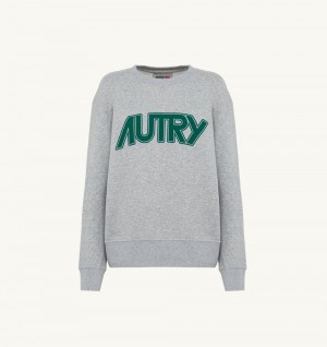 Autry Crew Neck Sweatshirt Melange Cotton Top Donna Grigie | 82935-DEOF