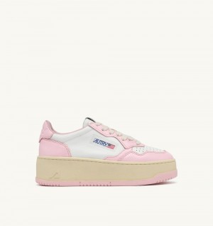 Autry Medalist Platform Sneakers Leather Scarpe Platform Donna Bianche Rosa | 17592-ZYOD