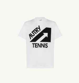 Autry Tennis T-shirt Cotton Jersey Top Uomo Bianche | 52301-PFEK