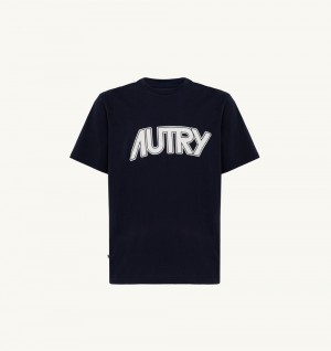 Autry T-shirt Cotton Jersey Top Uomo Blu | 16823-HSIX