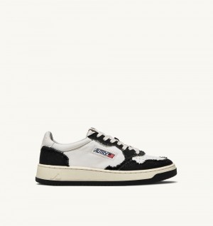 Autry Two-tone Medalist Low Sneakers Soft Goatskin Frayed Canvas Sneakers Donna Nere | 80214-HYVF