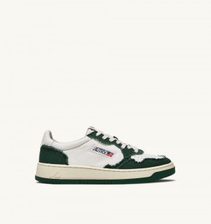 Autry Two-tone Medalist Low Sneakers Soft Goatskin Frayed Canvas Sneakers Uomo Verdi Bianche | 87961-ANEQ