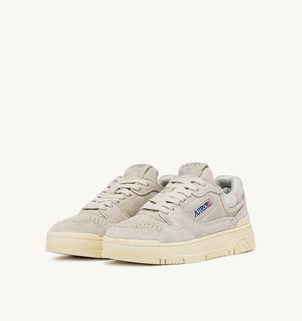 Autry Clc Low Sneakers Cream Leather Mesh Sneakers Uomo Bianche | 16924-PMDN