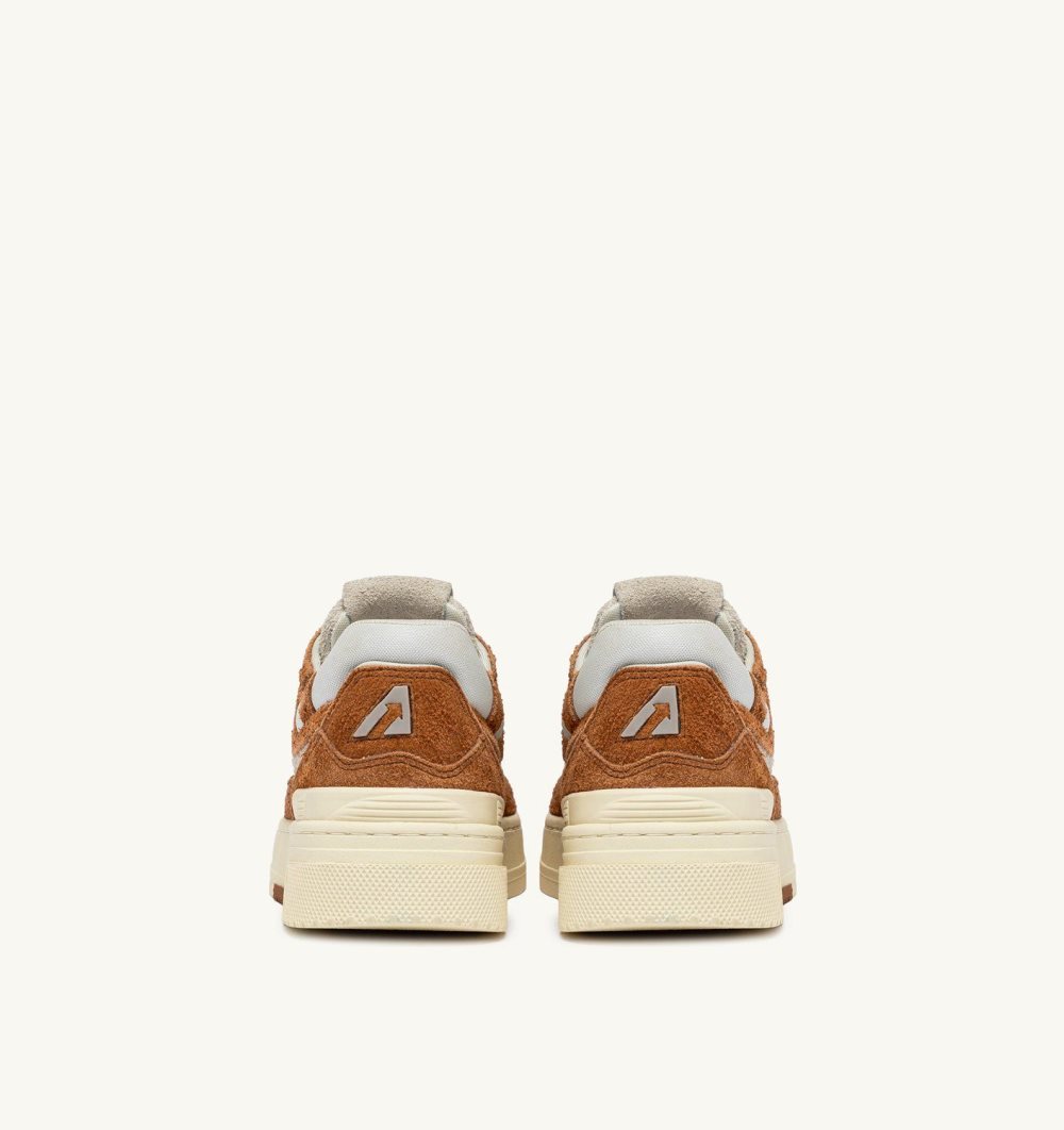 Autry Clc Low Sneakers Cream Terracotta Leather Mesh Sneakers Uomo Marrone | 40318-YGHP