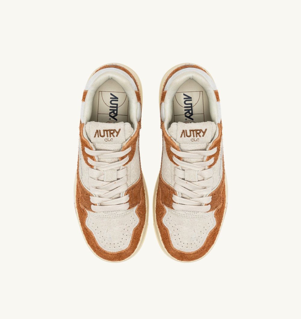 Autry Clc Low Sneakers Cream Terracotta Leather Mesh Sneakers Uomo Marrone | 40318-YGHP