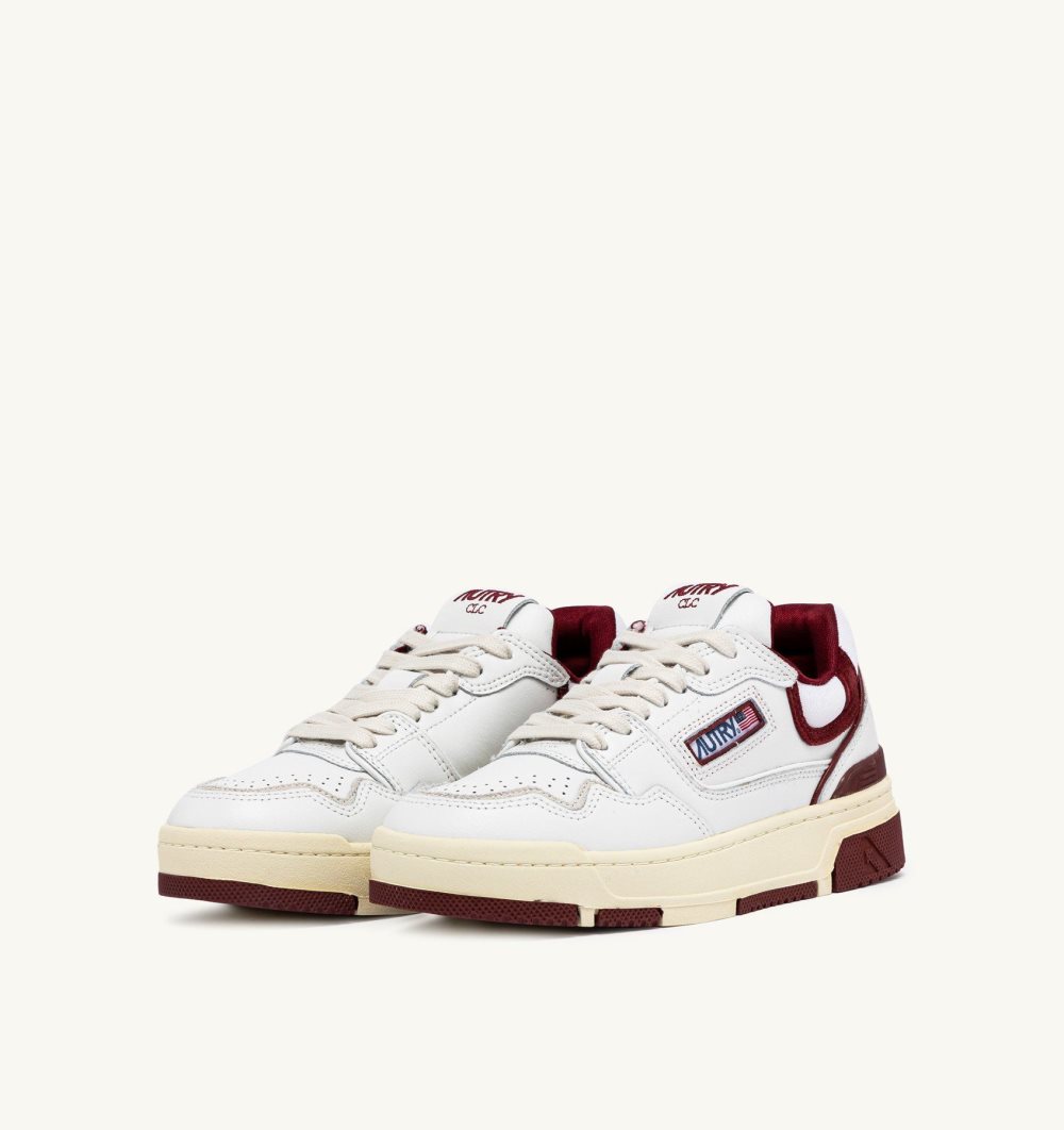 Autry Clc Sneakers Leather Sneakers Donna Bianche Bordeaux | 07138-DYBJ