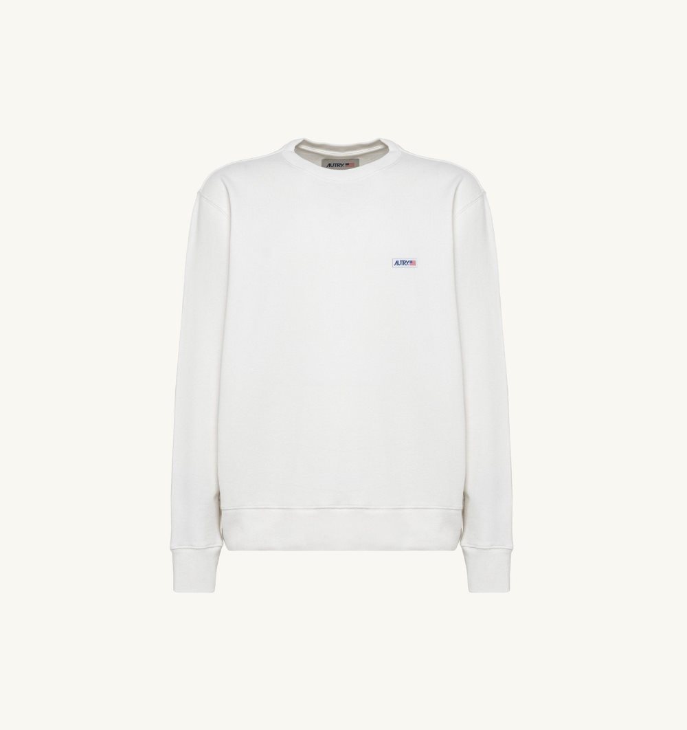 Autry Crew Neck Sweatshirt Cotton Top Uomo Bianche | 23490-RLXZ