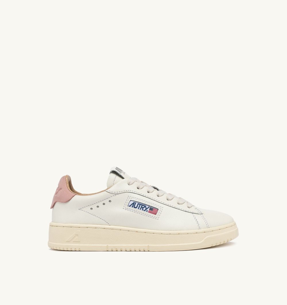 Autry Dallas Low Sneakers Powder Leather Sneakers Donna Bianche Rosa | 85071-MSOI