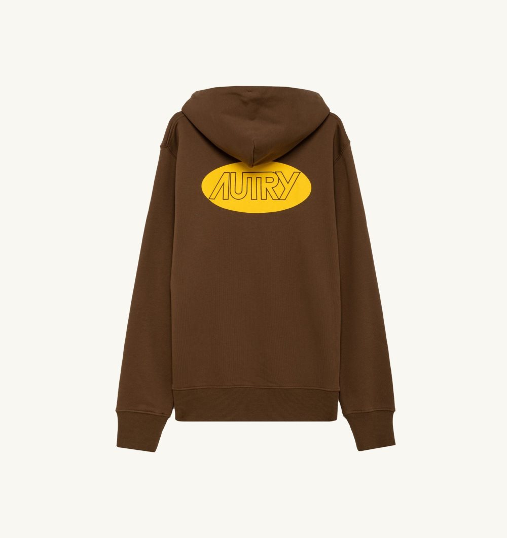 Autry Hoodie Jersey Printed Logo Top Uomo Marrone | 67389-GTWA