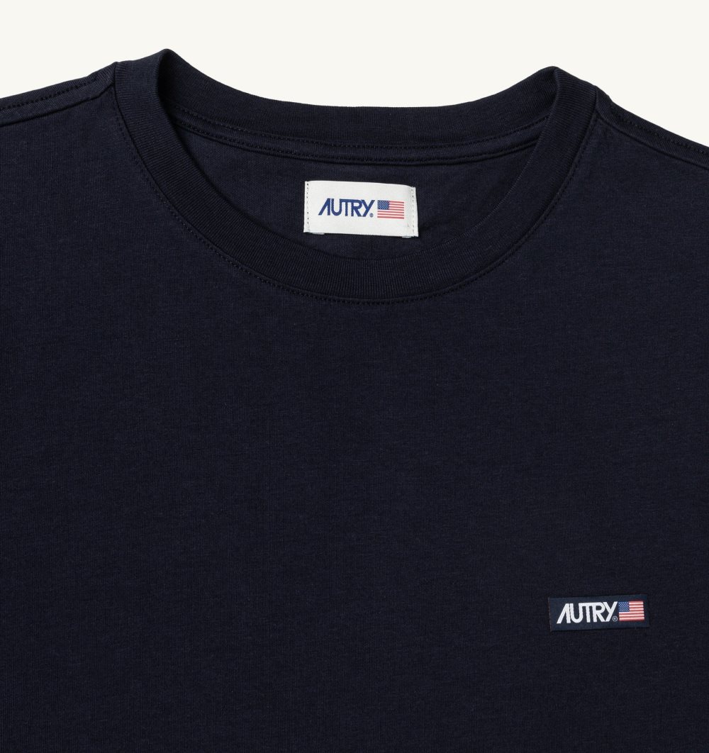 Autry Label T-shirt Cotton Jersey Top Uomo Blu | 23948-ZNKV