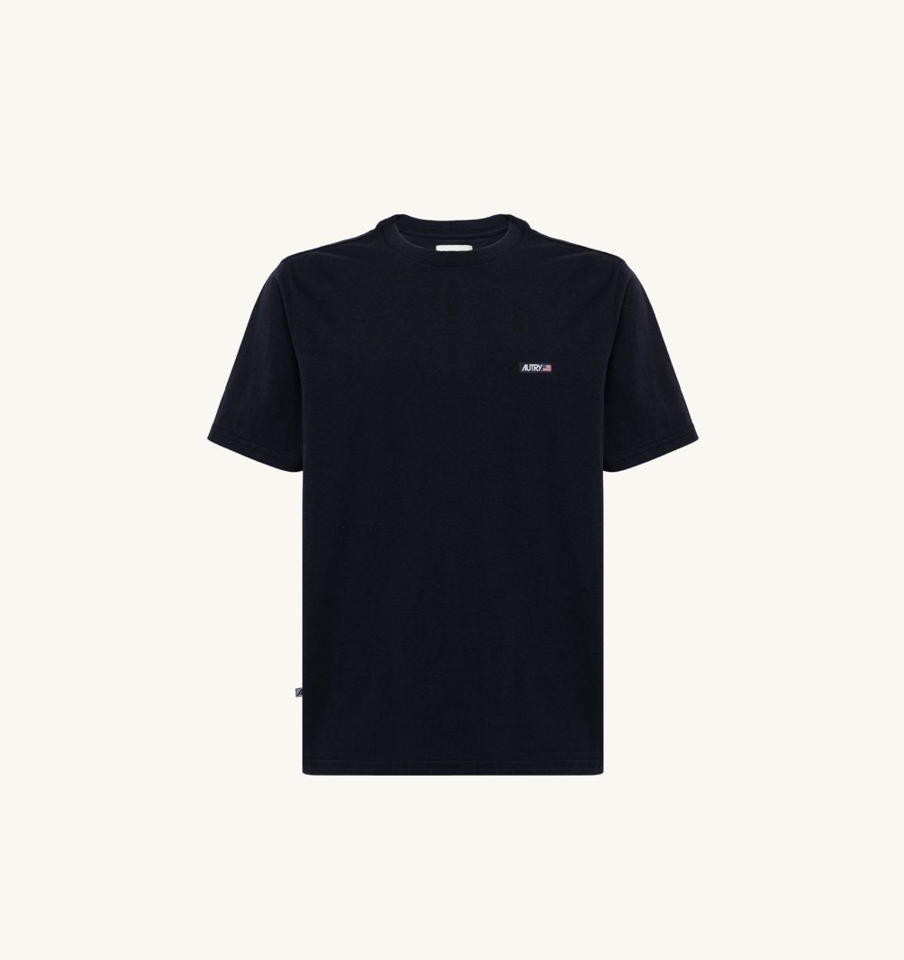 Autry Label T-shirt Cotton Jersey Top Uomo Blu | 23948-ZNKV