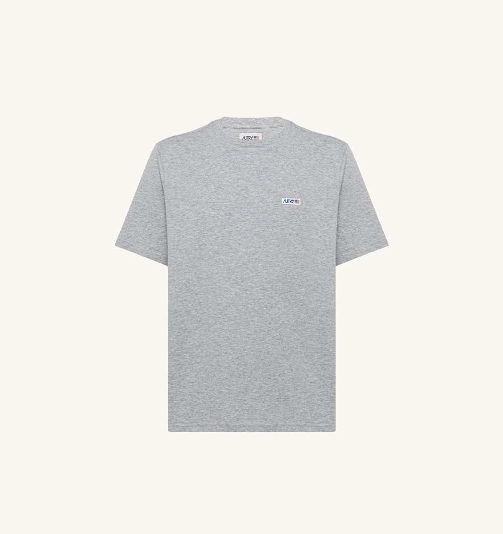 Autry Label T-shirt Melange Cotton Jersey Top Uomo Grigie | 79150-ULFG