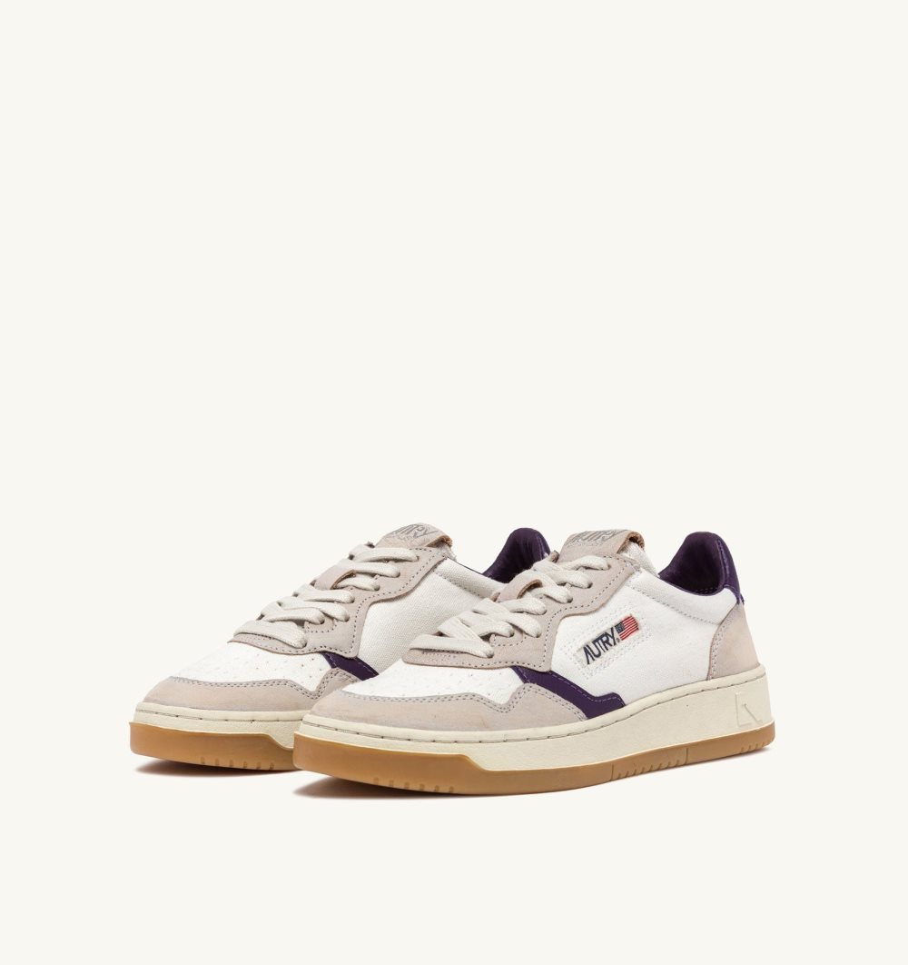 Autry Medalist Low Sneakers Canvas Leather Sneakers Donna Bianche Viola | 19853-TSVZ