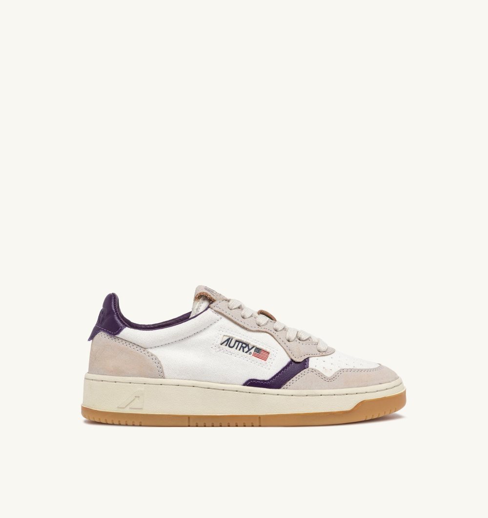 Autry Medalist Low Sneakers Canvas Leather Sneakers Donna Bianche Viola | 19853-TSVZ