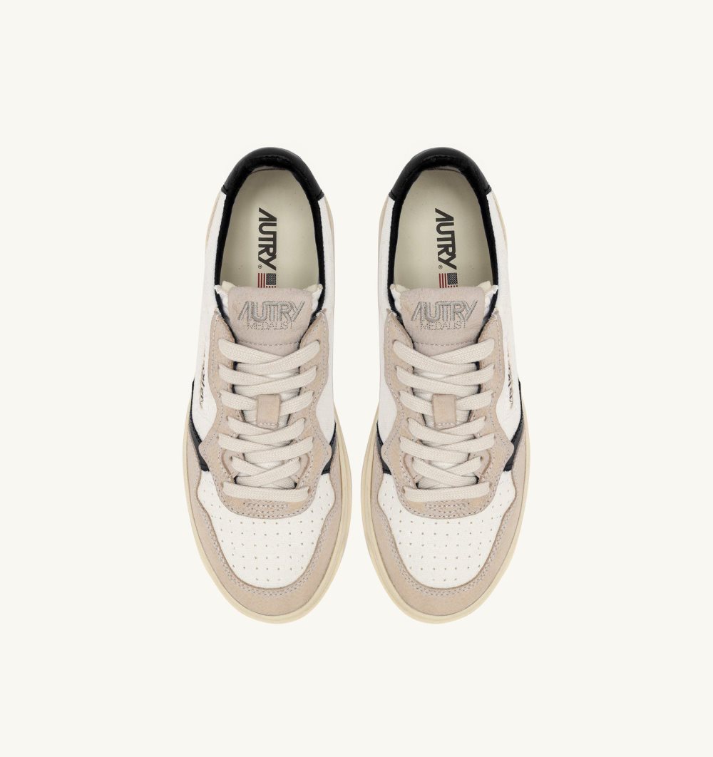 Autry Medalist Low Sneakers Canvas Leather Sneakers Donna Nere Bianche | 16057-GWZF