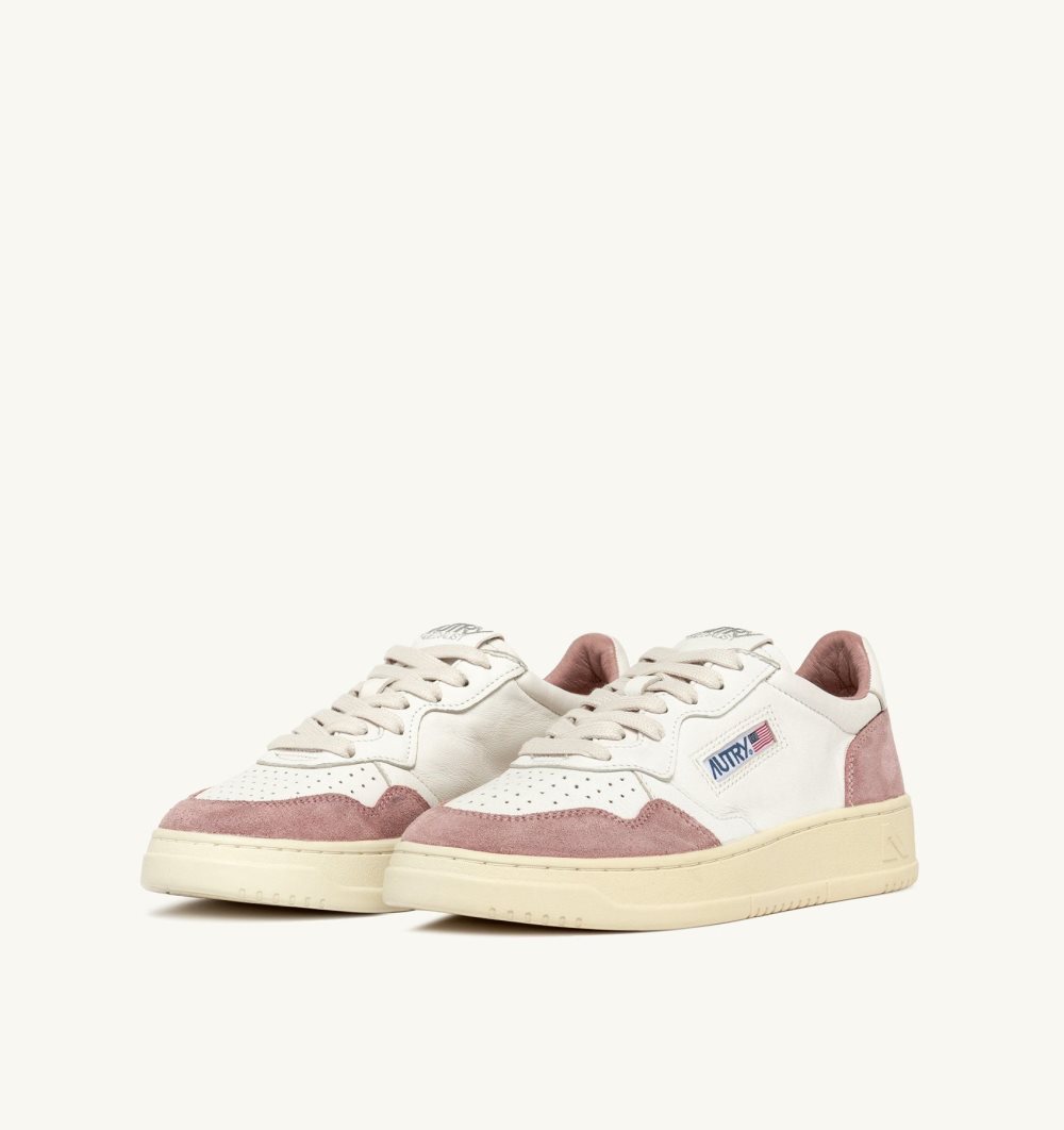 Autry Medalist Low Sneakers Goatskin Suede Sneakers Donna Bianche Rosa | 05817-AGCX