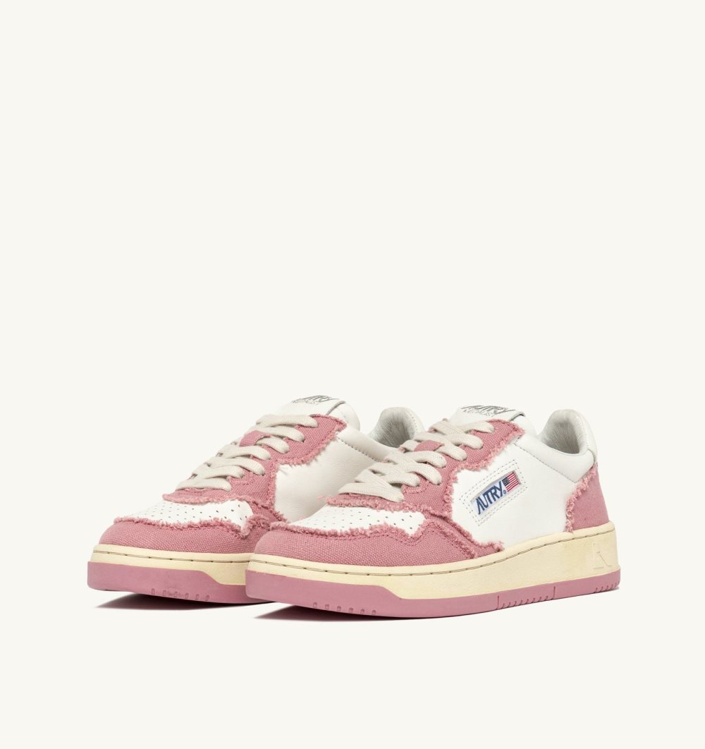 Autry Medalist Low Sneakers Leather Canvas Sneakers Donna Bianche Rosa | 74938-EUVZ