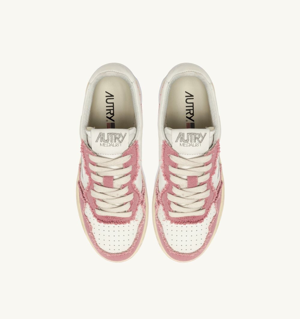 Autry Medalist Low Sneakers Leather Canvas Sneakers Donna Bianche Rosa | 74938-EUVZ