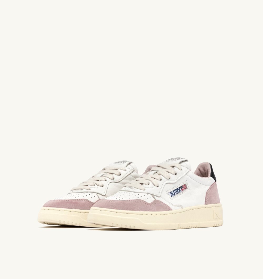 Autry Medalist Low Sneakers Powder Suede Leather Sneakers Donna Nere Bianche | 29710-QUGX