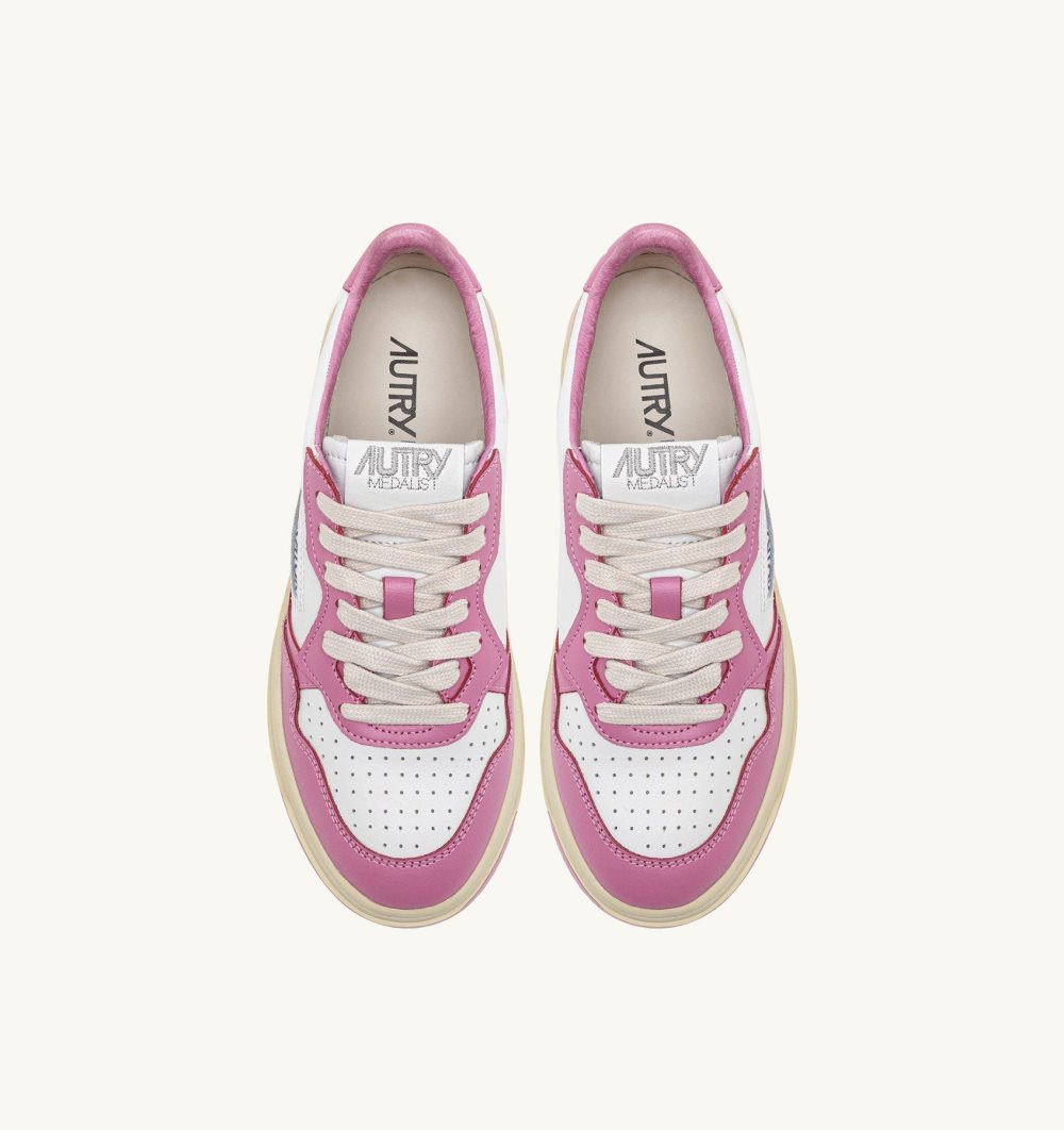 Autry Medalist Low Sneakers Two-tone Leather Sneakers Donna Bianche Rosa | 54861-KUDP