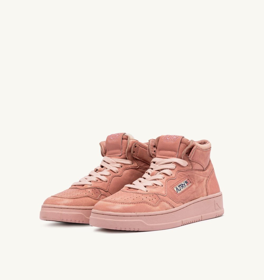 Autry Medalist Mid Sneakers Napa Leather Sneakers Donna Rosa | 47021-XFAN