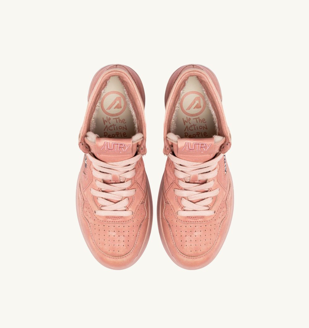 Autry Medalist Mid Sneakers Napa Leather Sneakers Donna Rosa | 47021-XFAN