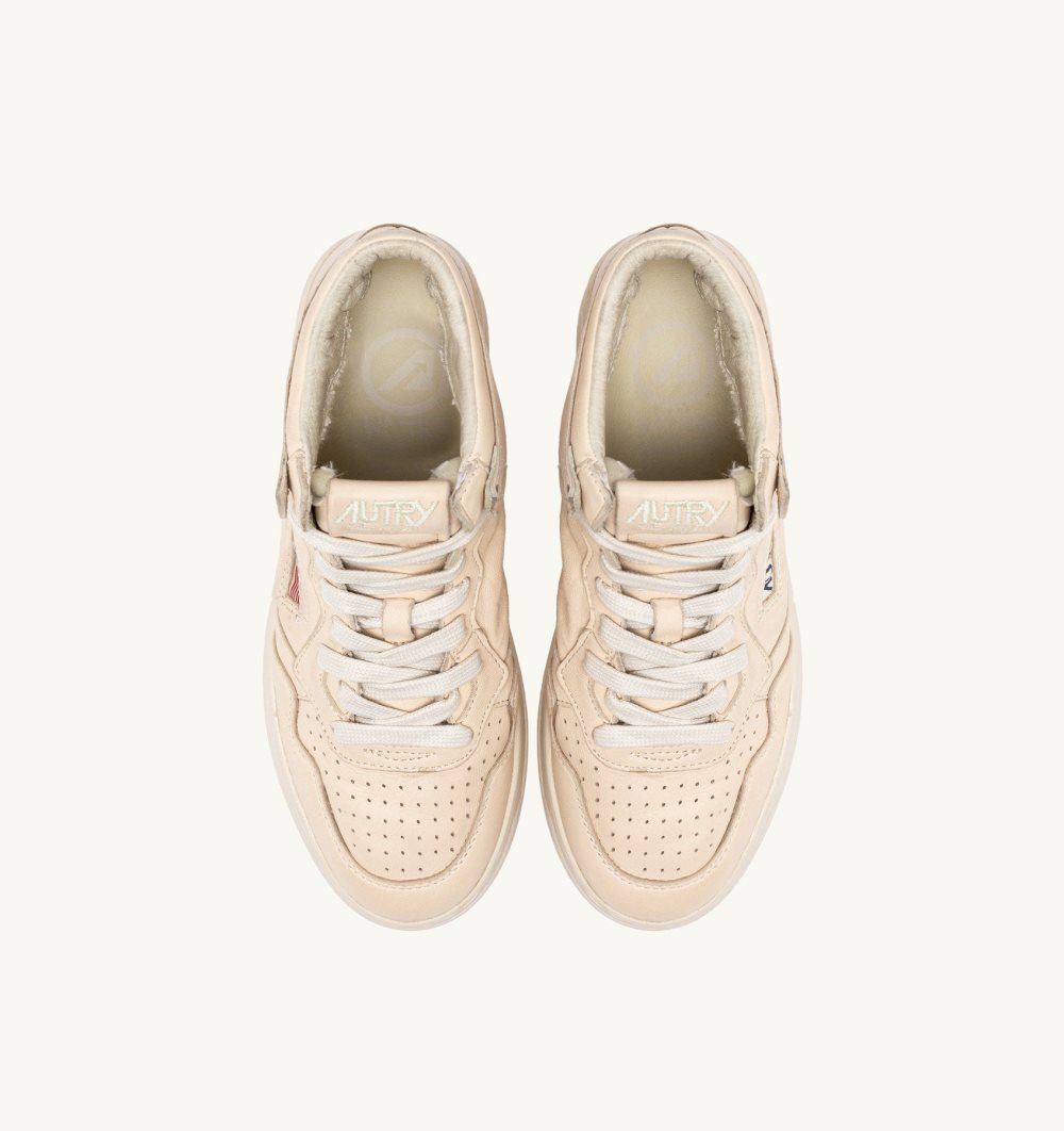 Autry Medalist Mid Sneakers Napa Leather Sneakers Donna Beige | 39470-ISFU