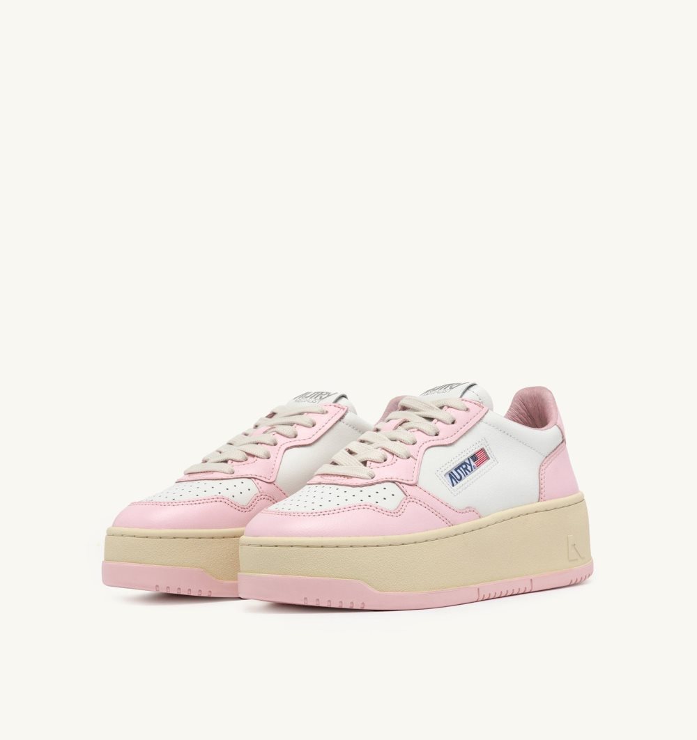 Autry Medalist Platform Sneakers Leather Scarpe Platform Donna Bianche Rosa | 17592-ZYOD