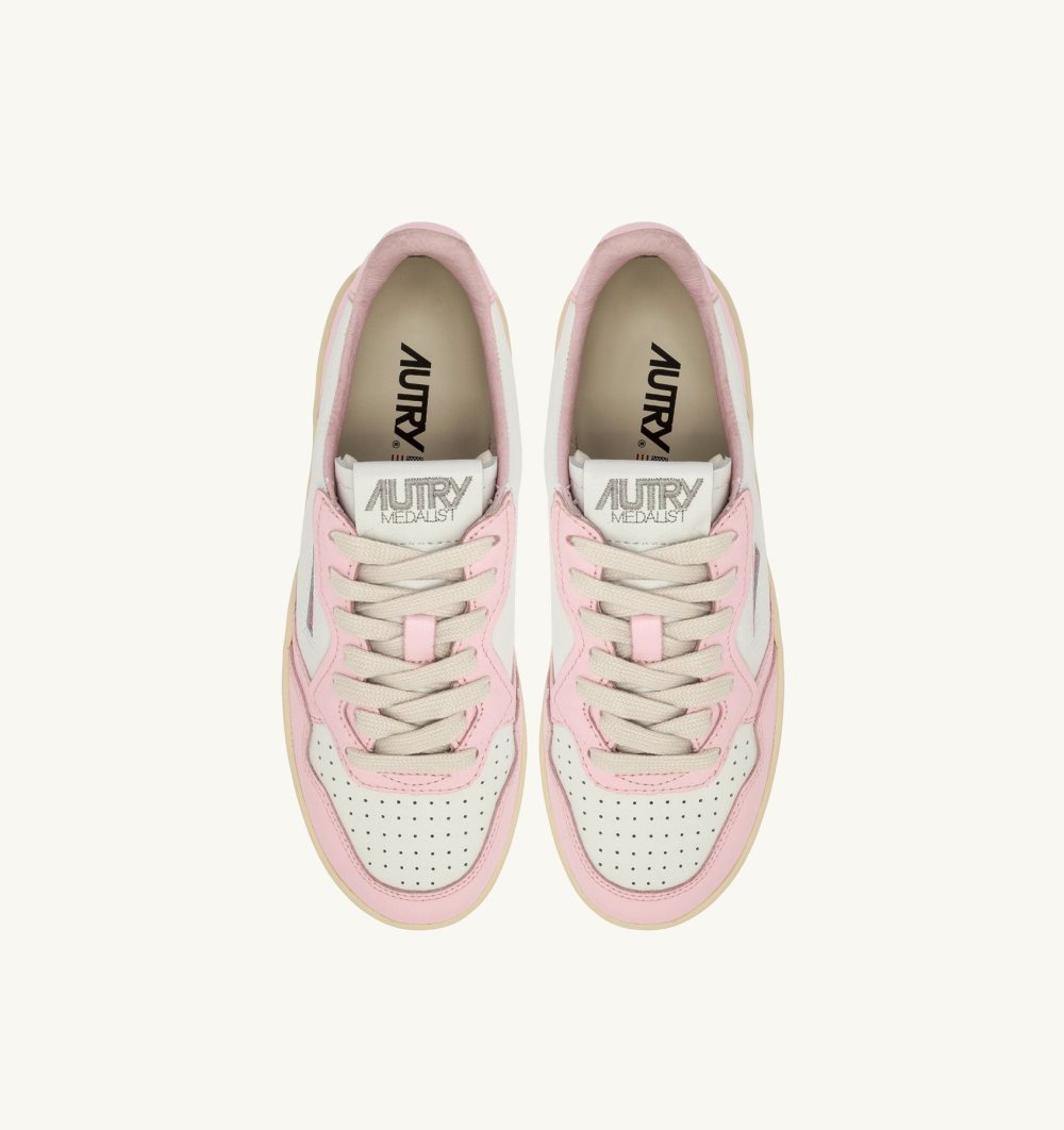 Autry Medalist Platform Sneakers Leather Scarpe Platform Donna Bianche Rosa | 17592-ZYOD