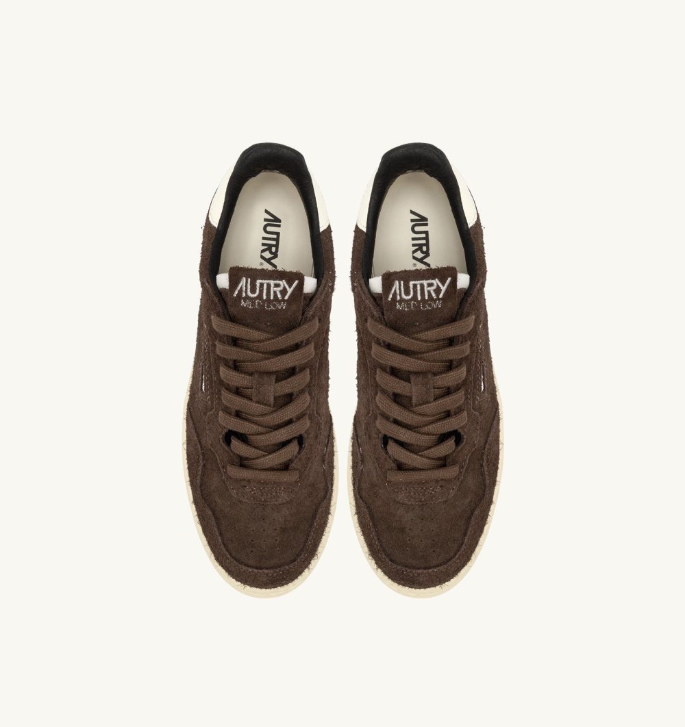 Autry New Flat Low Sneakers Ebano Whisper Suede Scarpe Flat Uomo Bianche | 32147-NCXM