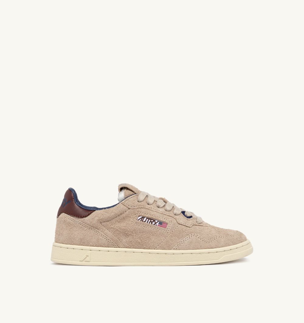 Autry New Flat Low Sneakers Ecru Fudgesickle Suede Scarpe Flat Uomo Beige | 58973-SUYW