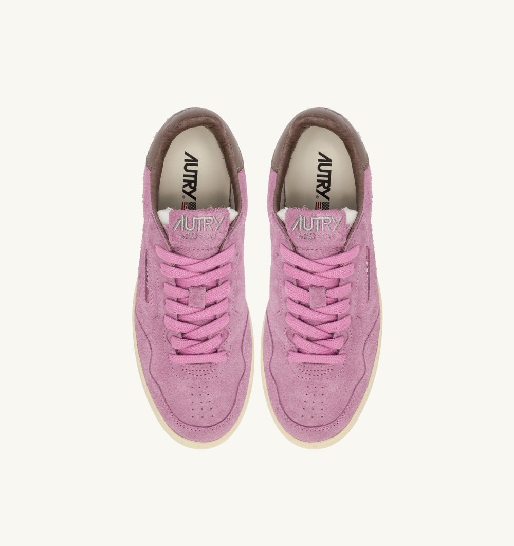 Autry New Flat Low Sneakers Fuchsia Slate Suede Scarpe Flat Donna Rosa | 84501-QHMV