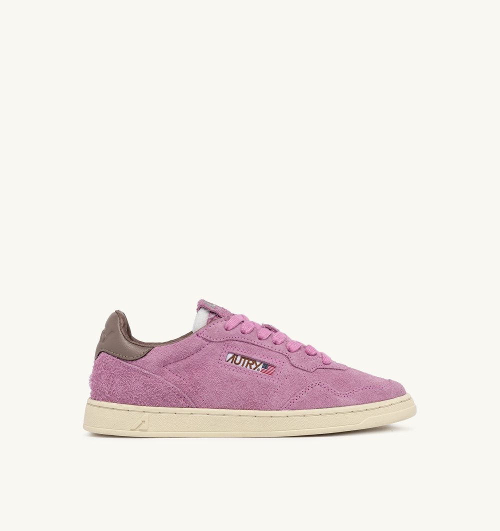 Autry New Flat Low Sneakers Fuchsia Slate Suede Scarpe Flat Donna Rosa | 84501-QHMV