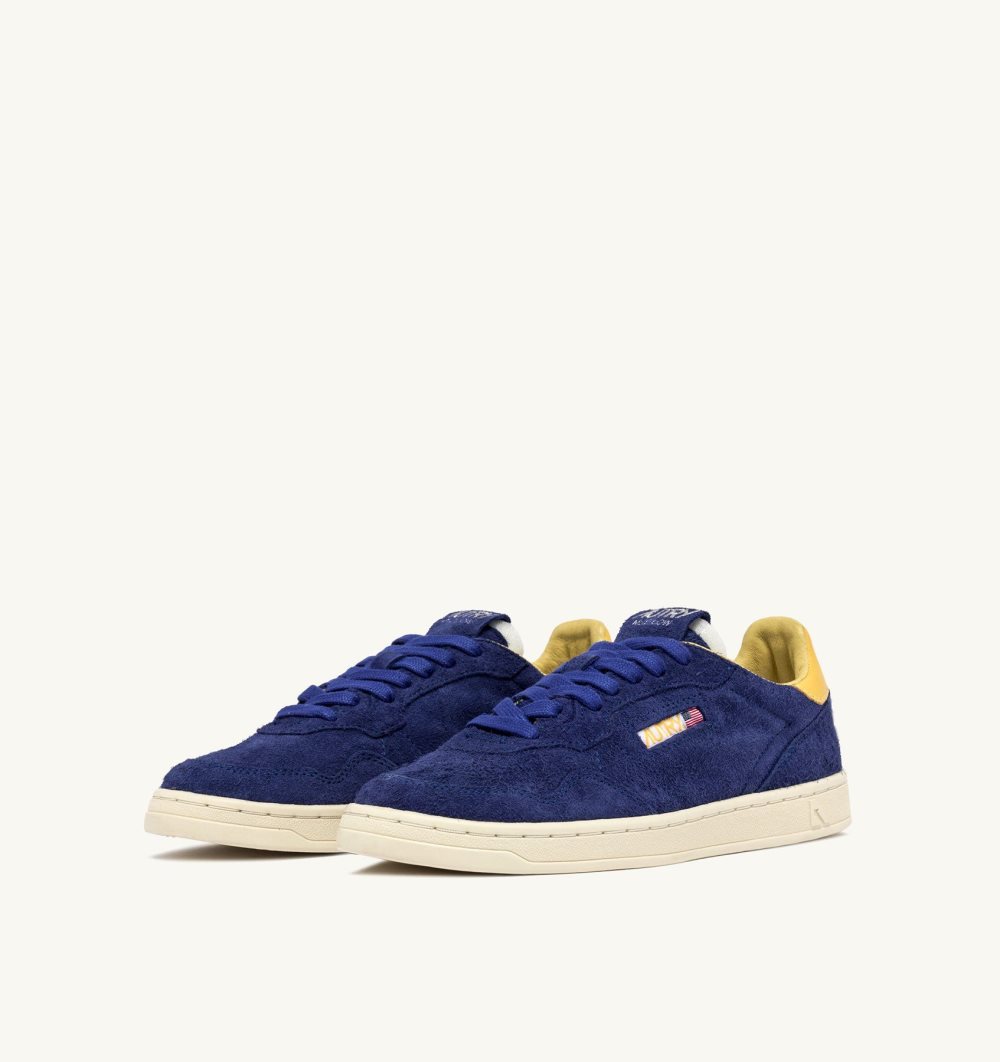 Autry New Flat Low Sneakers Lanzuli Dandelion Suede Scarpe Flat Uomo Gialle Blu | 03547-NQWV