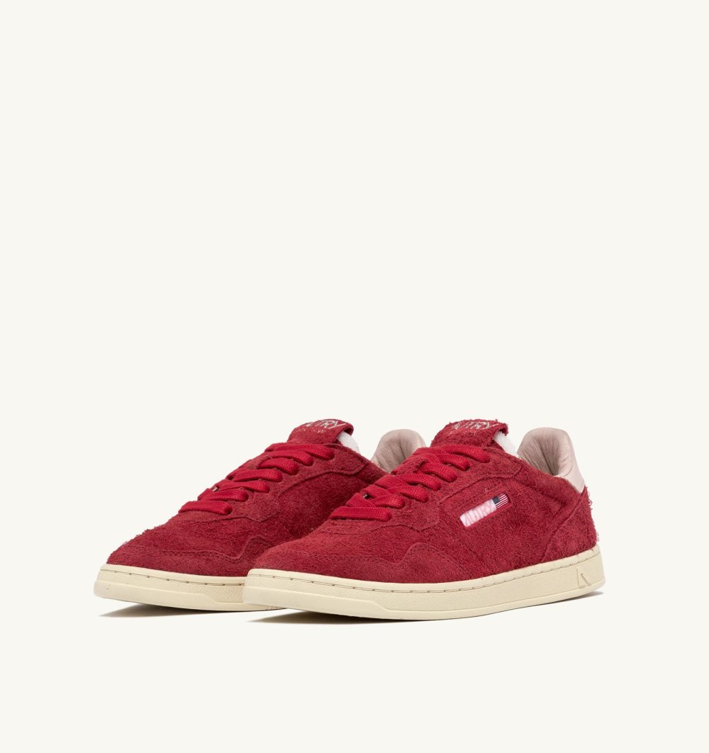 Autry New Flat Low Sneakers Powder Suede Scarpe Flat Donna Rosa Rosse | 68027-RQEP