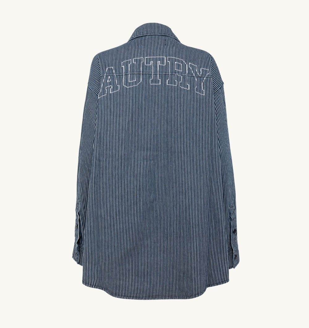 Autry Oversized Fit Striped Shirt Cotton Denim Top Donna Bianche Blu | 17069-REHZ