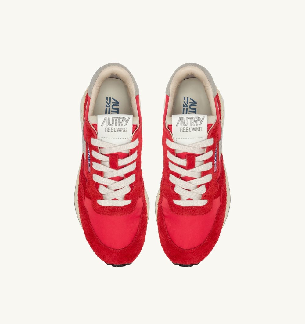 Autry Reelwind Low Sneakers Nylon Suede Sneakers Uomo Rosse | 48973-YDSX