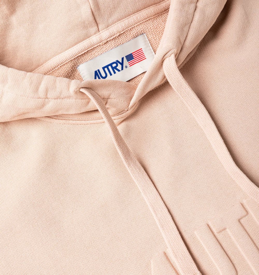 Autry Relaxed Fit Hooded Sweatshirt Cotton Jersey Embossed Logo Top Donna Rosa | 78621-OPJV