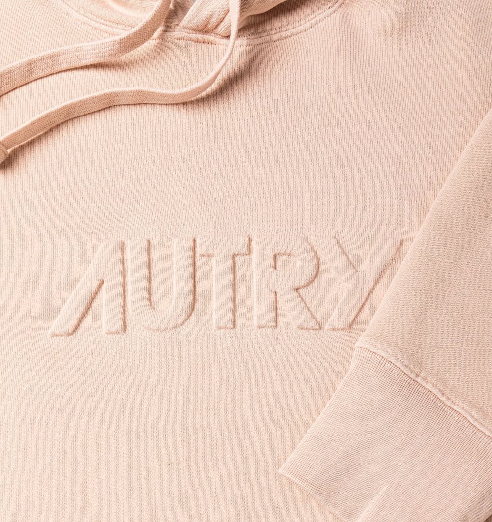 Autry Relaxed Fit Hooded Sweatshirt Cotton Jersey Embossed Logo Top Donna Rosa | 78621-OPJV