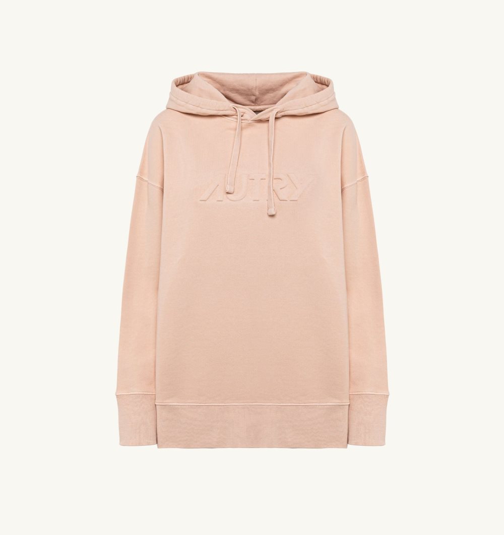 Autry Relaxed Fit Hooded Sweatshirt Cotton Jersey Embossed Logo Top Donna Rosa | 78621-OPJV