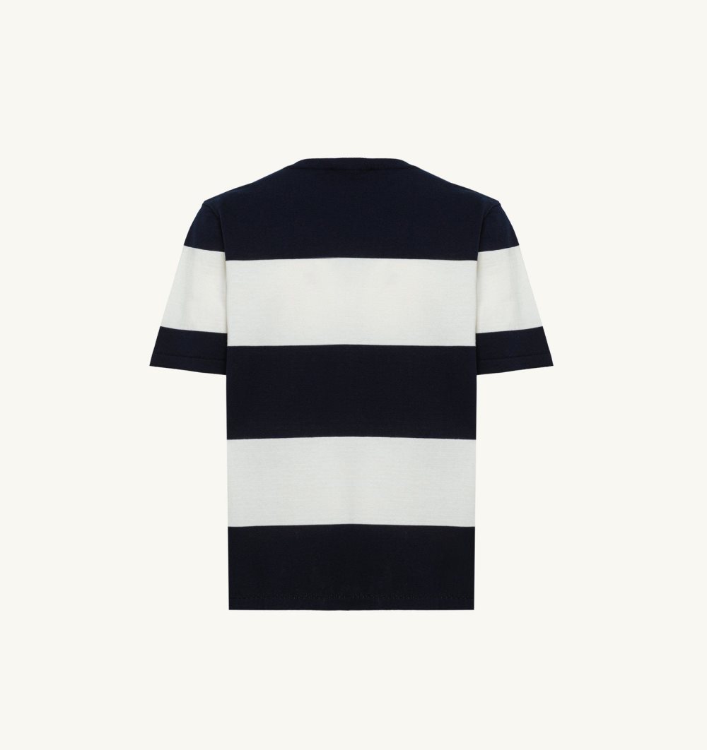 Autry Striped Crepe Knit T-shirt Top Uomo Bianche Blu | 79412-UZEY