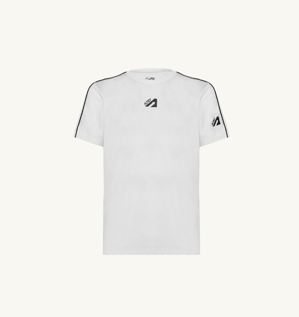 Autry Tennis T-shirt Contrast Piping Top Uomo Bianche | 58760-DSXR