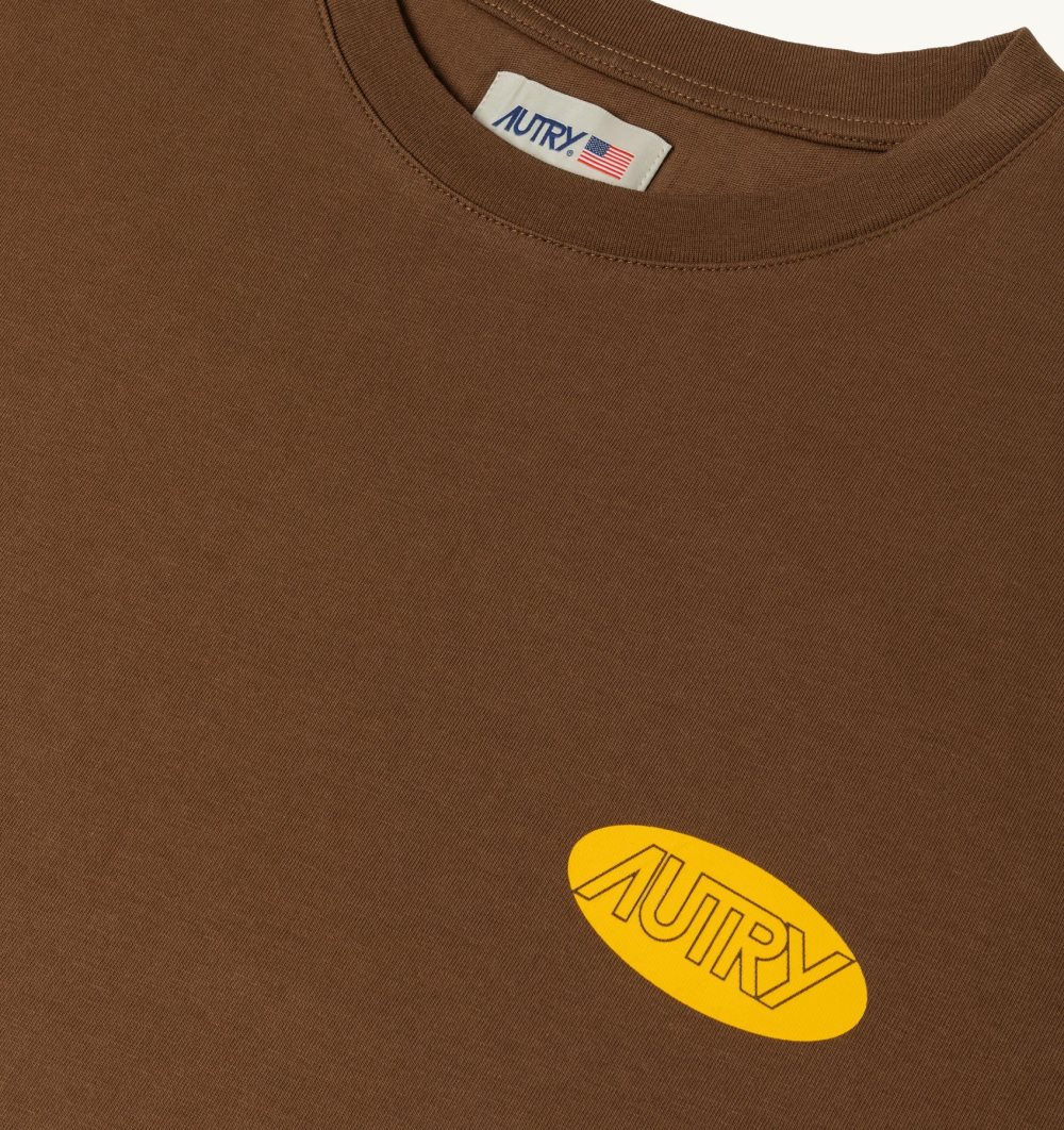 Autry T-shirt Cotton Printed Logo Top Uomo Marrone | 97516-BHLD