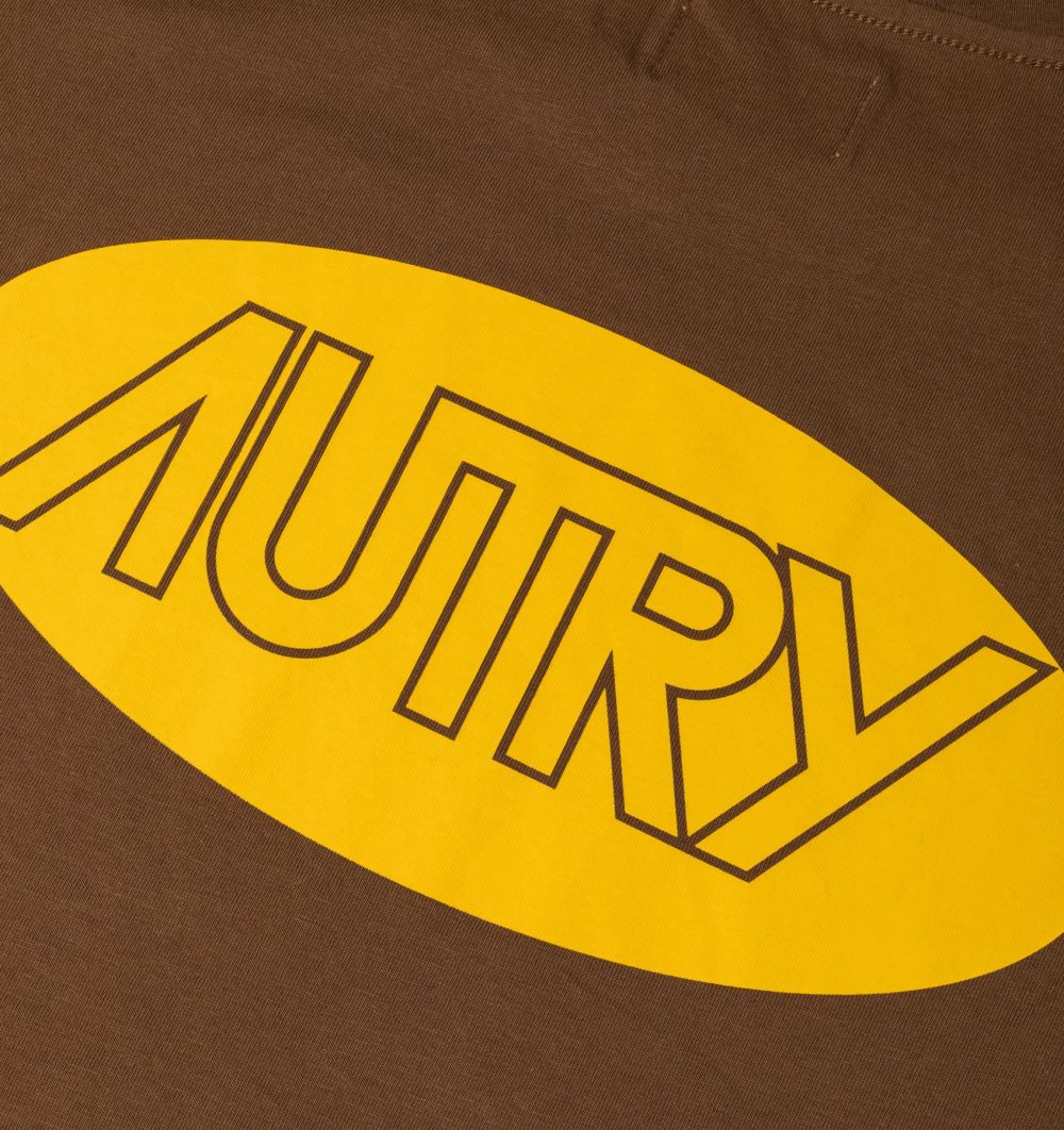 Autry T-shirt Cotton Printed Logo Top Uomo Marrone | 97516-BHLD