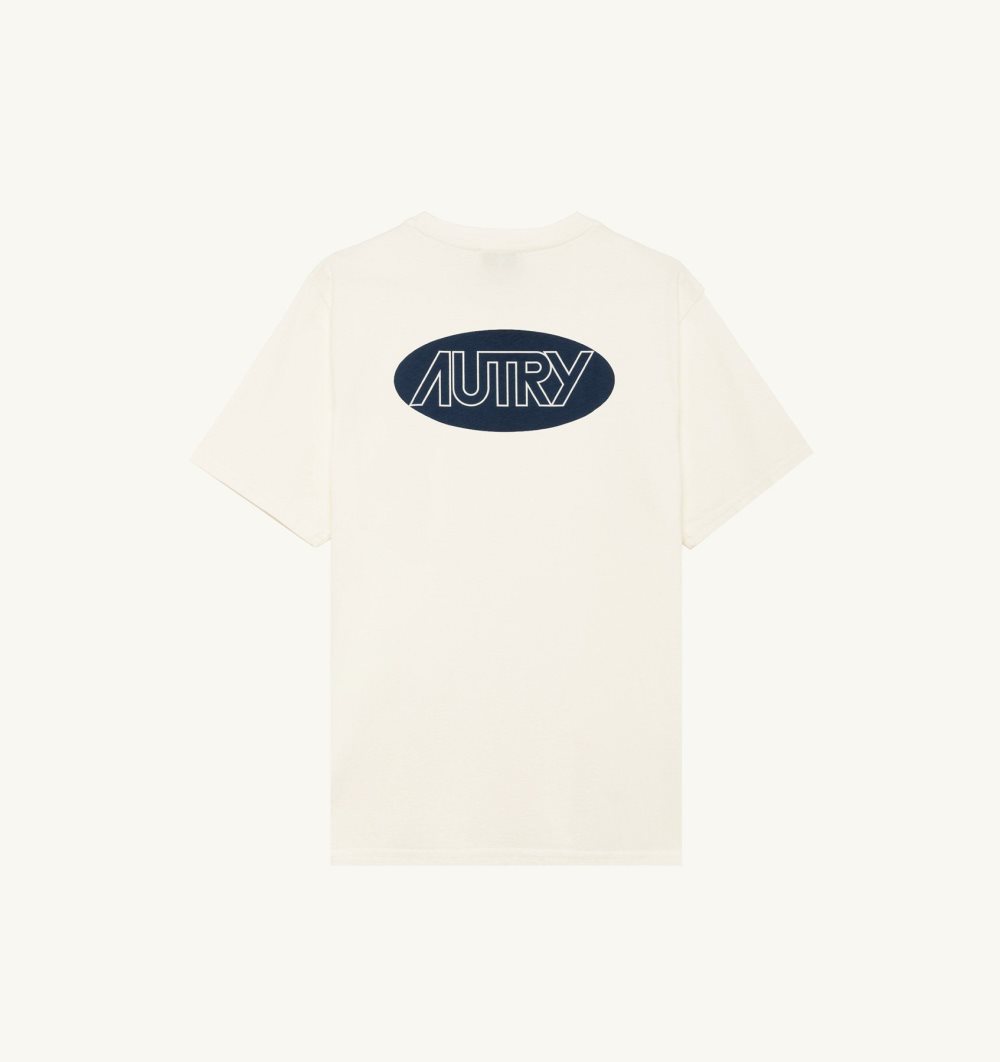 Autry T-shirt Cotton Printed Logo Top Uomo Bianche | 04965-EUBO